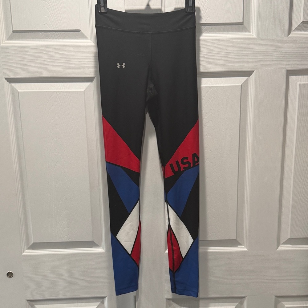 Under Armour Black Leggings with Red, Blue & White USA Panels FIFA